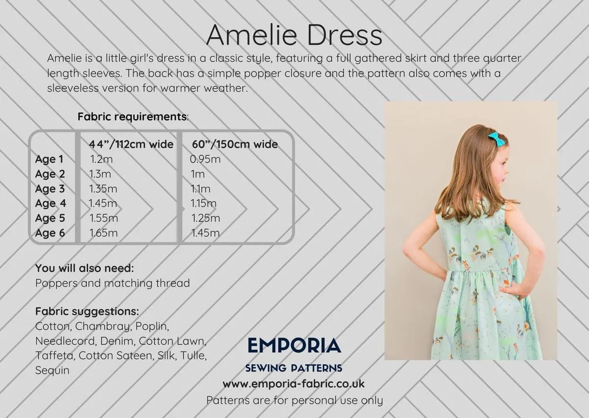 Amelie Girl's Dress Sewing Pattern, Emporia Patterns