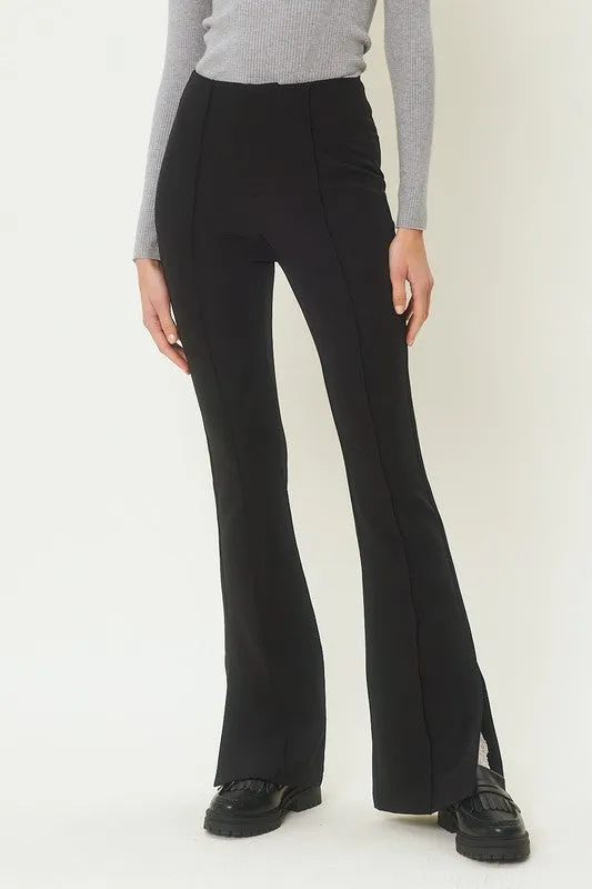 Black Center-Leg Seam Detailed Side Slit Flare Pants