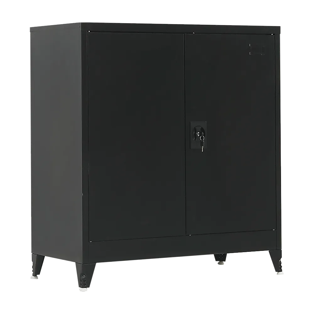 Black Two-Door Steel Storage Cabinet with Shelves, 50kg Capacity