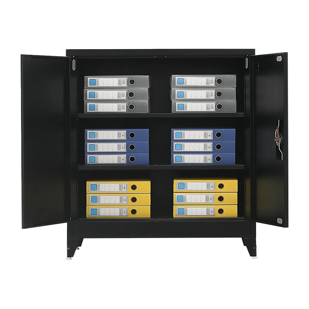 Black Two-Door Steel Storage Cabinet with Shelves, 50kg Capacity