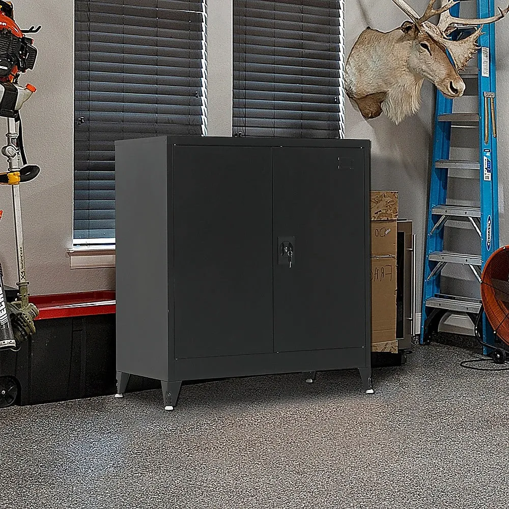 Black Two-Door Steel Storage Cabinet with Shelves, 50kg Capacity