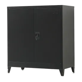Black Two-Door Steel Storage Cabinet with Shelves, 50kg Capacity