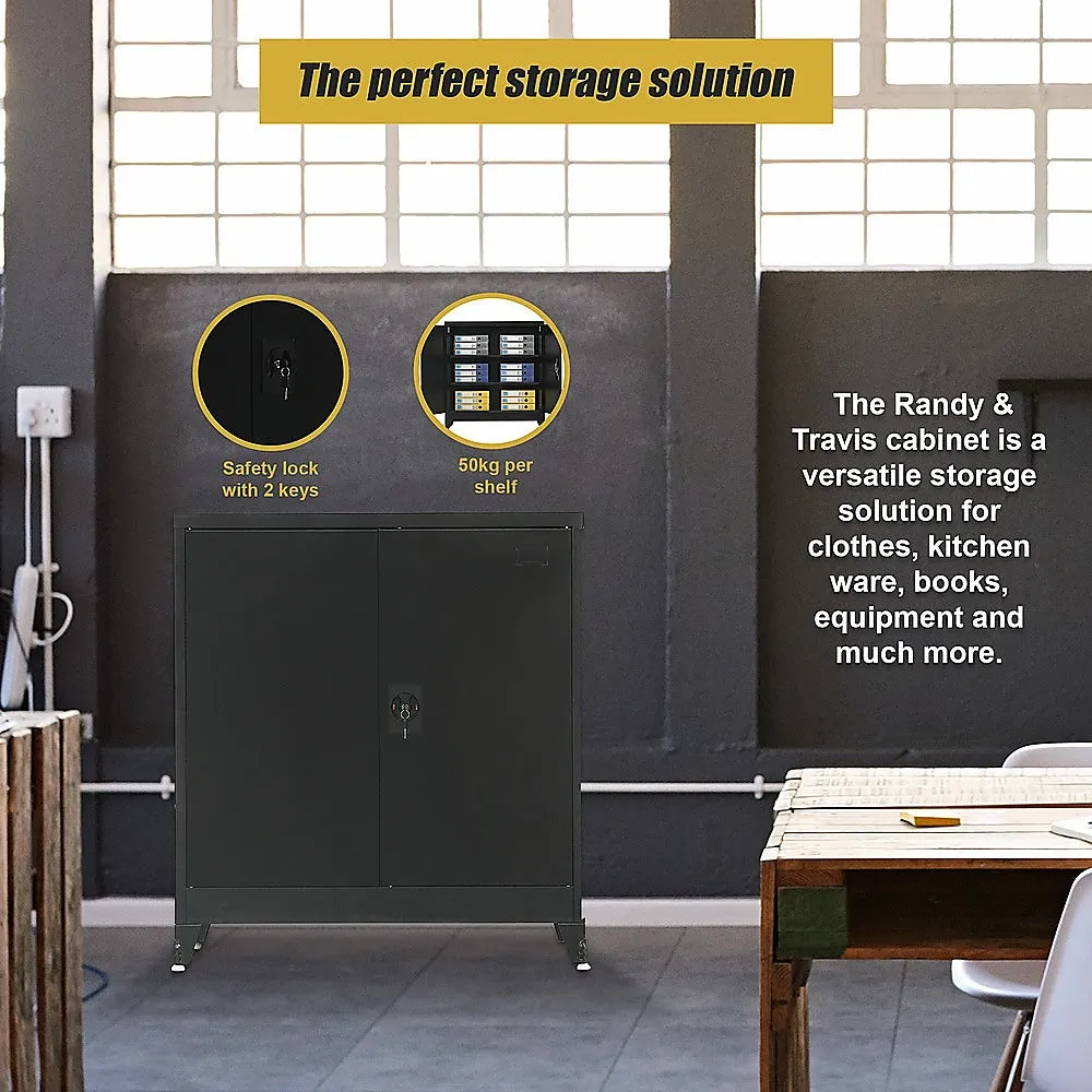 Black Two-Door Steel Storage Cabinet with Shelves, 50kg Capacity