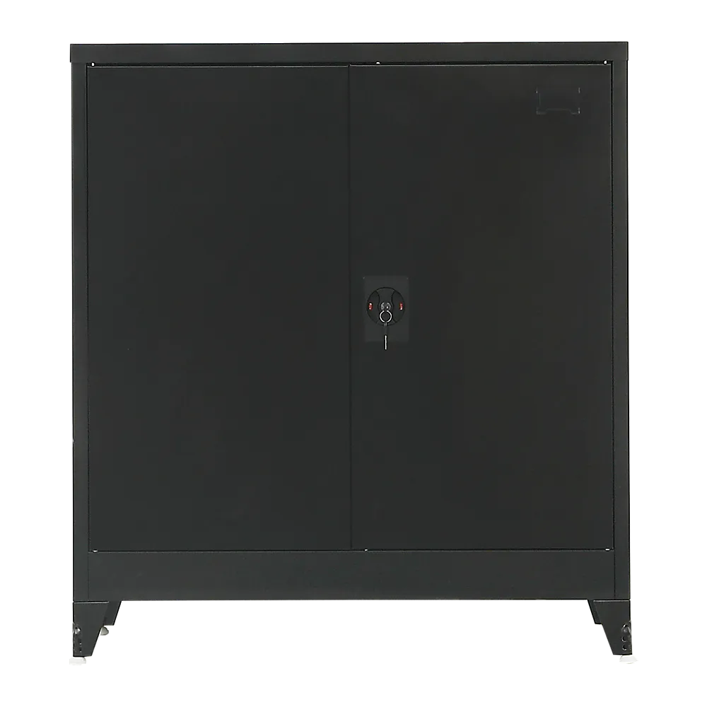 Black Two-Door Steel Storage Cabinet with Shelves, 50kg Capacity