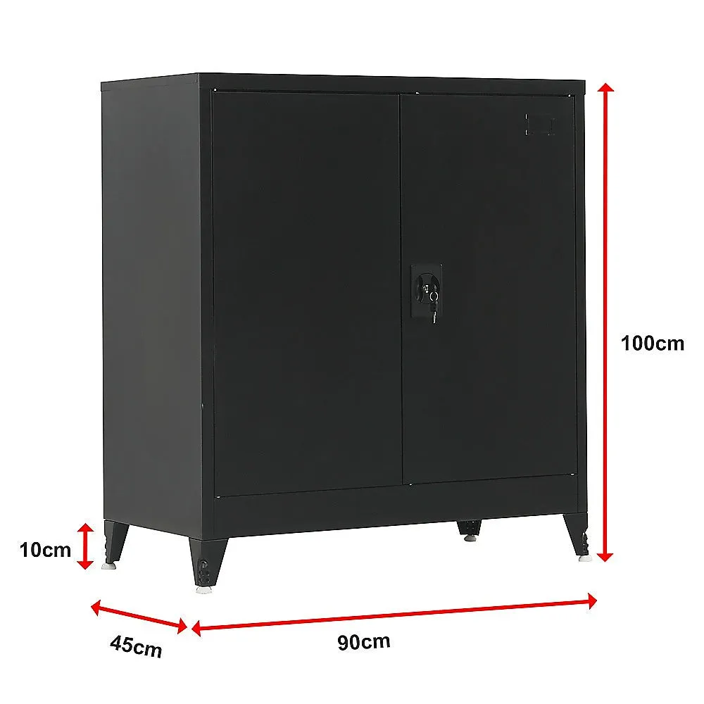 Black Two-Door Steel Storage Cabinet with Shelves, 50kg Capacity