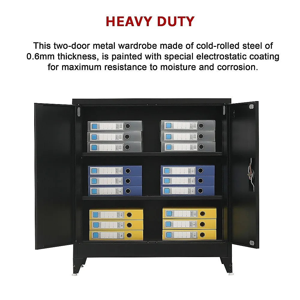 Black Two-Door Steel Storage Cabinet with Shelves, 50kg Capacity