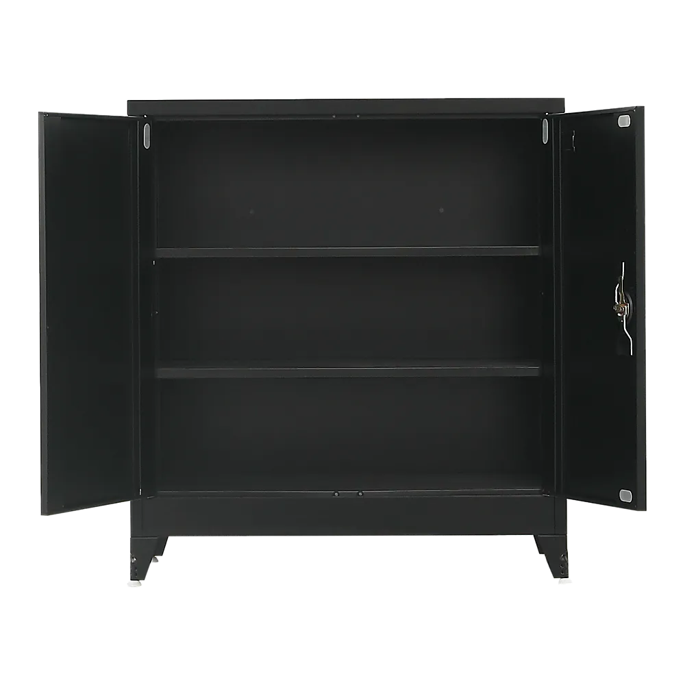 Black Two-Door Steel Storage Cabinet with Shelves, 50kg Capacity