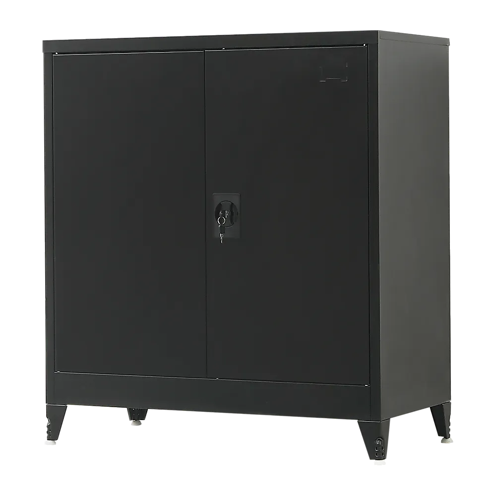 Black Two-Door Steel Storage Cabinet with Shelves, 50kg Capacity