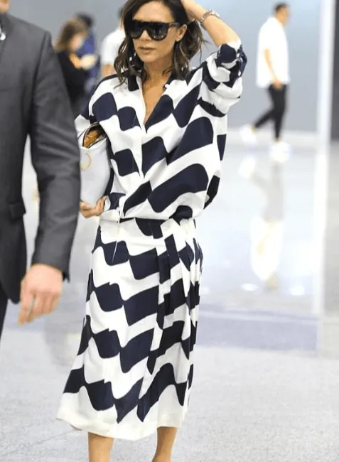 BLUE AND WHITE STRIPED MIDI SKIRT