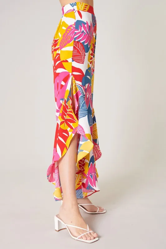 Blue-Mustard Zuma Bay Asymmetrical Ruffle Pants