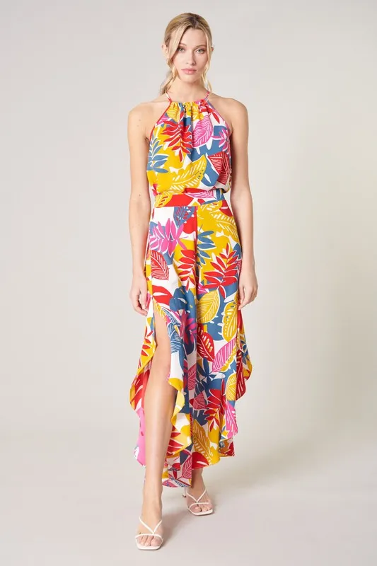 Blue-Mustard Zuma Bay Asymmetrical Ruffle Pants
