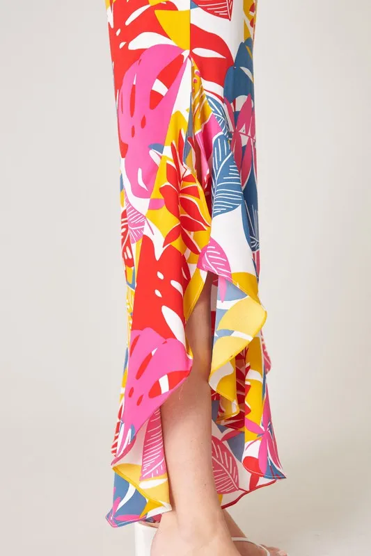 Blue-Mustard Zuma Bay Asymmetrical Ruffle Pants