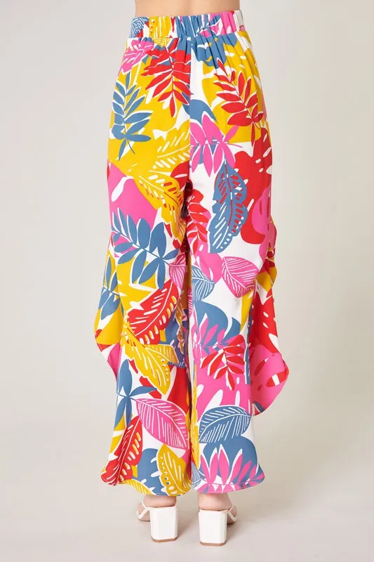 Blue-Mustard Zuma Bay Asymmetrical Ruffle Pants