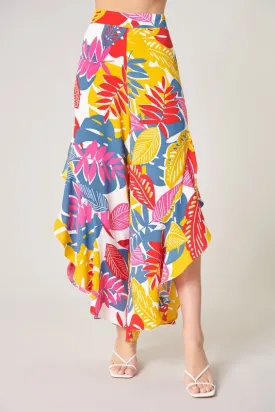 Blue-Mustard Zuma Bay Asymmetrical Ruffle Pants