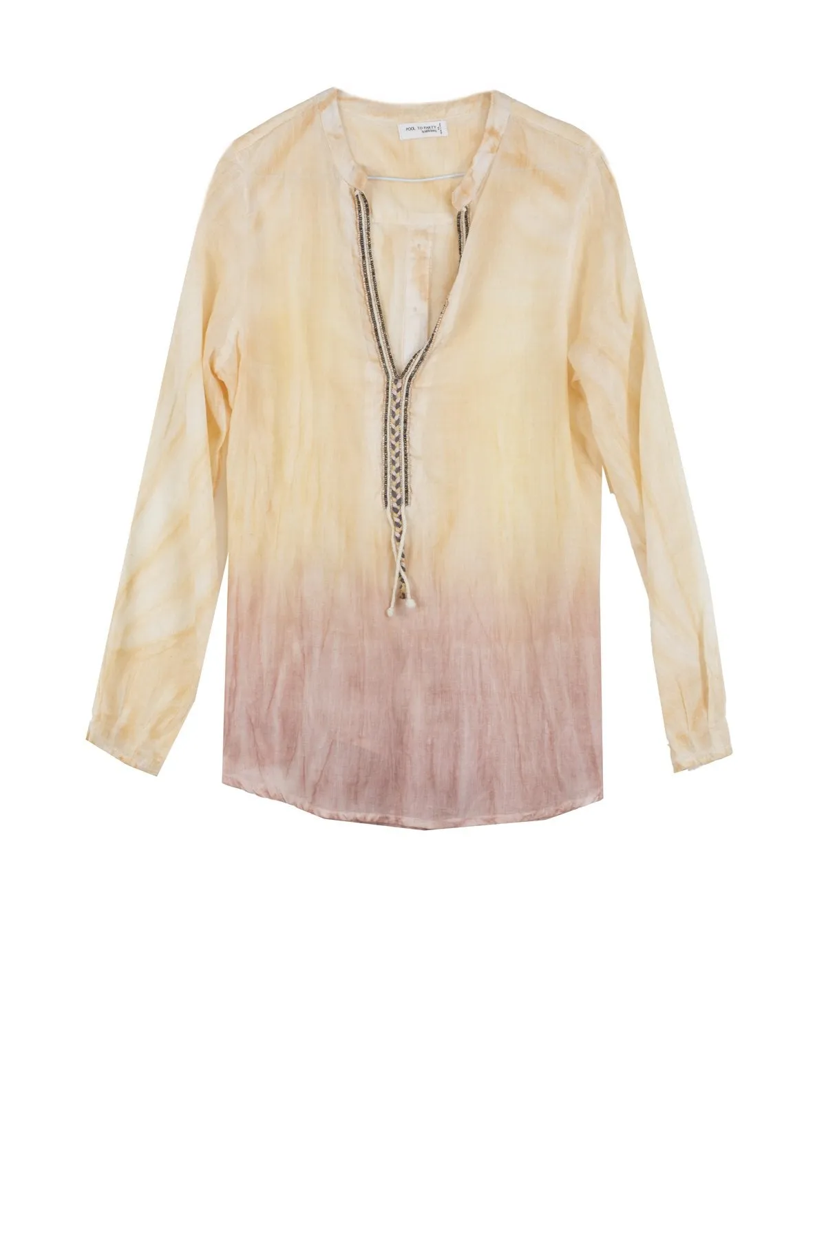 Crossover Beaded Henley Top- Pigment Dye