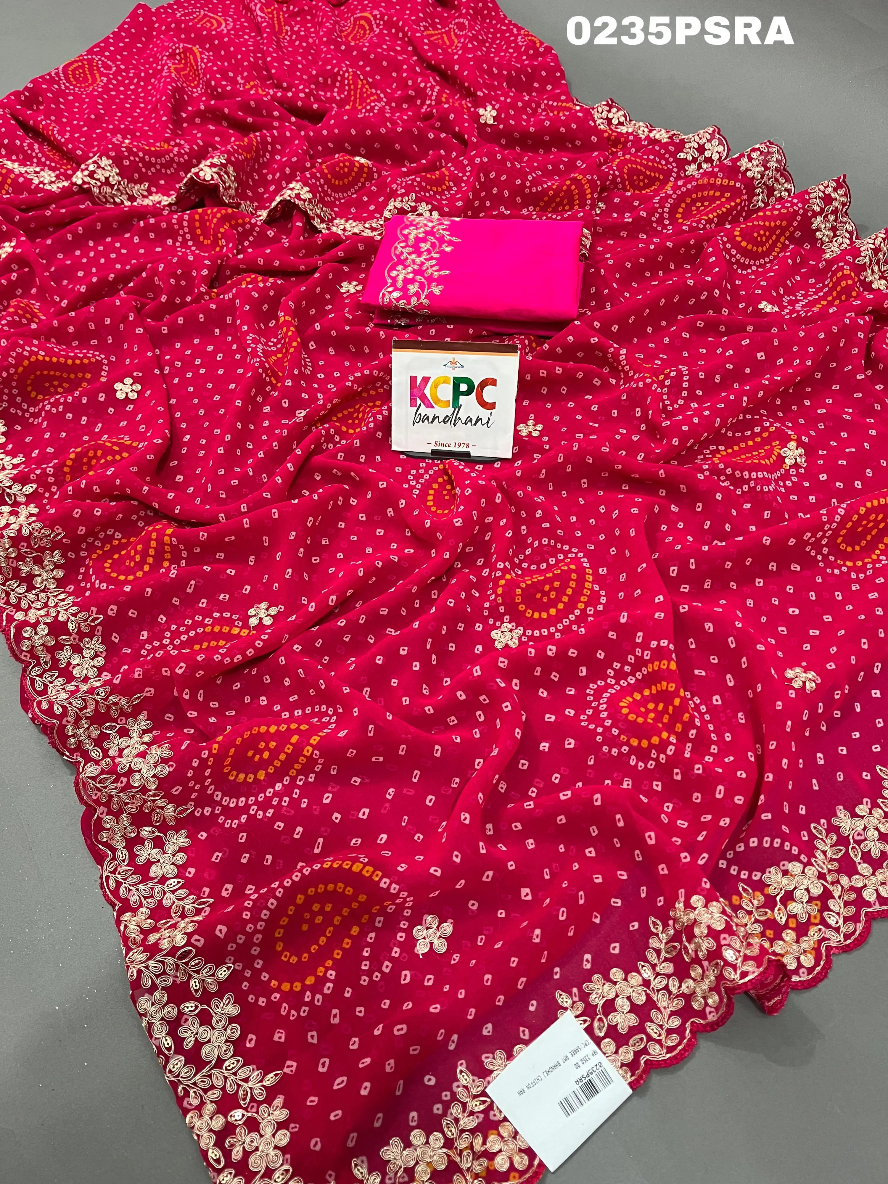 KcPc Launching New Pure MosChiffon Hand Pitta Aari Work Bandhani Saree ,Swa Rani