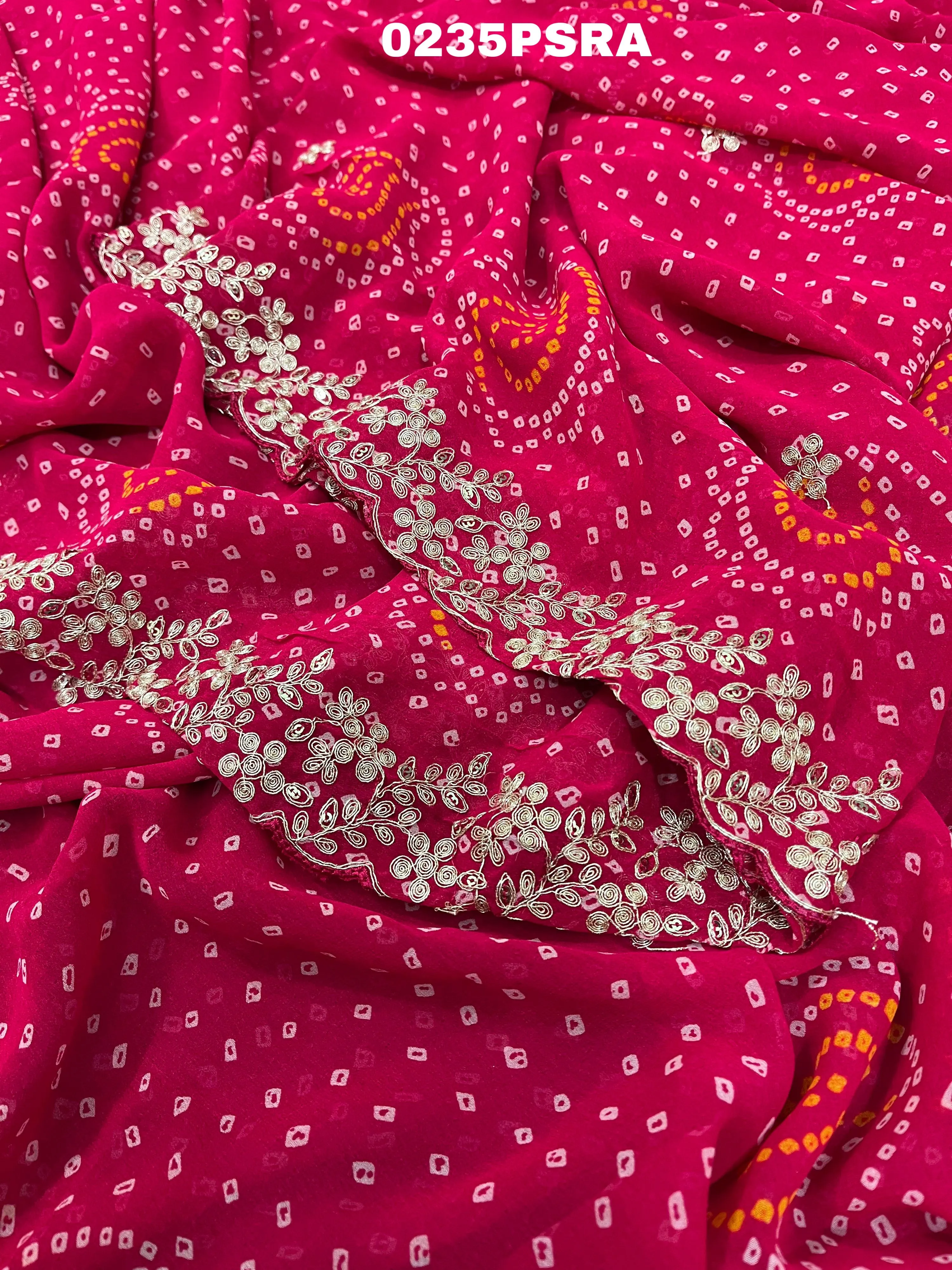 KcPc Launching New Pure MosChiffon Hand Pitta Aari Work Bandhani Saree ,Swa Rani
