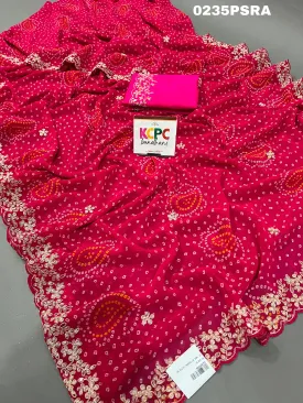 KcPc Launching New Pure MosChiffon Hand Pitta Aari Work Bandhani Saree ,Swa Rani