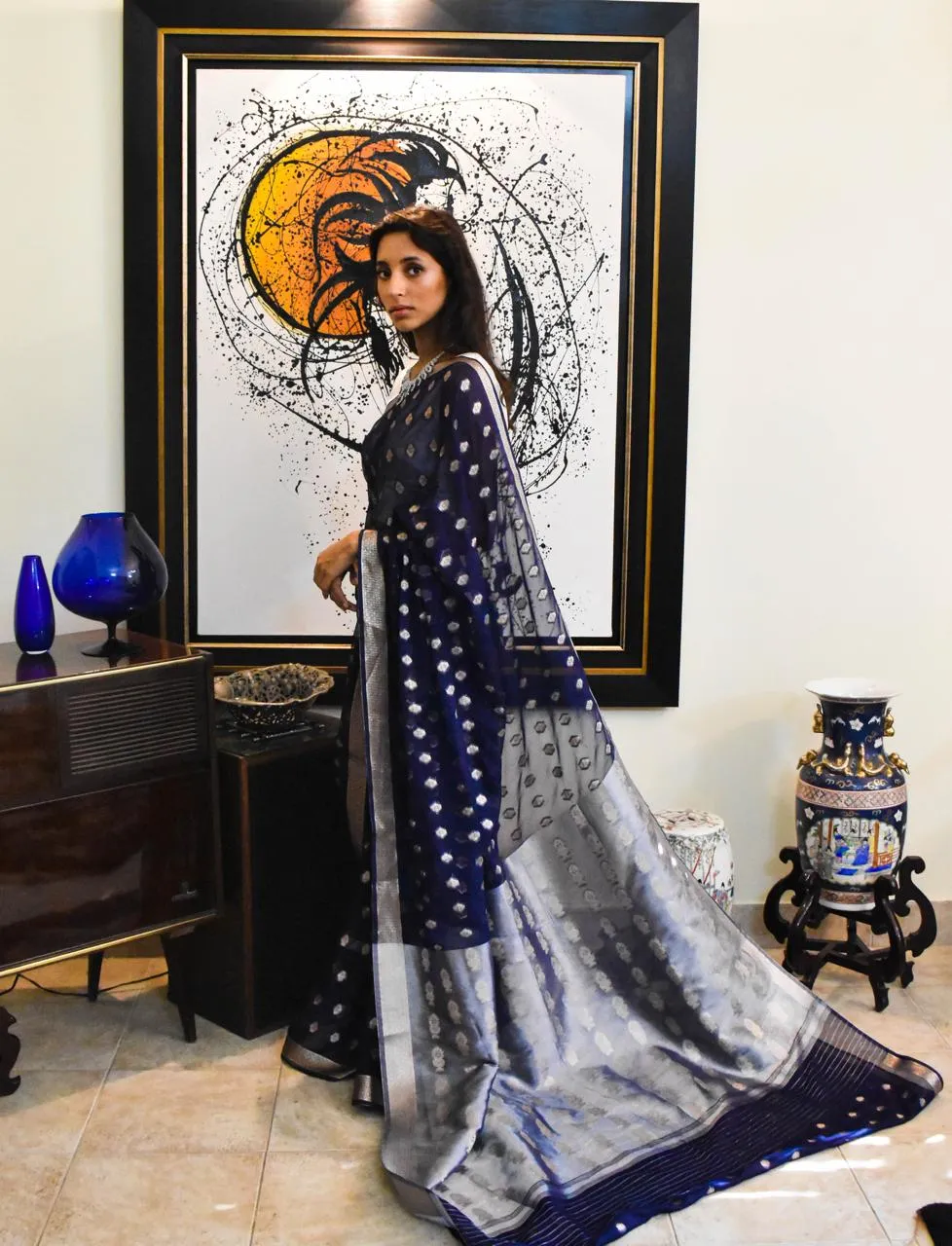 Khaddi Banarsi Chiffon: Indigo