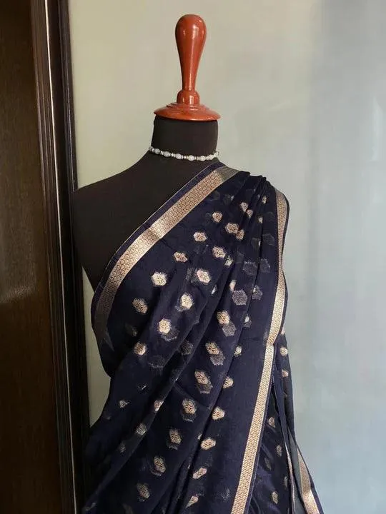 Khaddi Banarsi Chiffon: Indigo