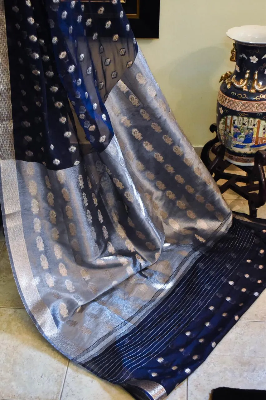 Khaddi Banarsi Chiffon: Indigo