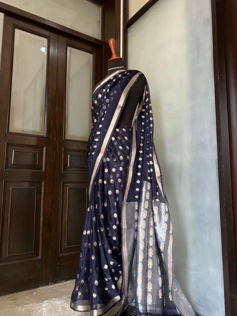 Khaddi Banarsi Chiffon: Indigo