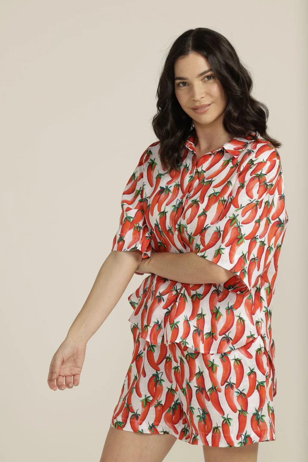 Linen Chilli Print Boxy Shirt