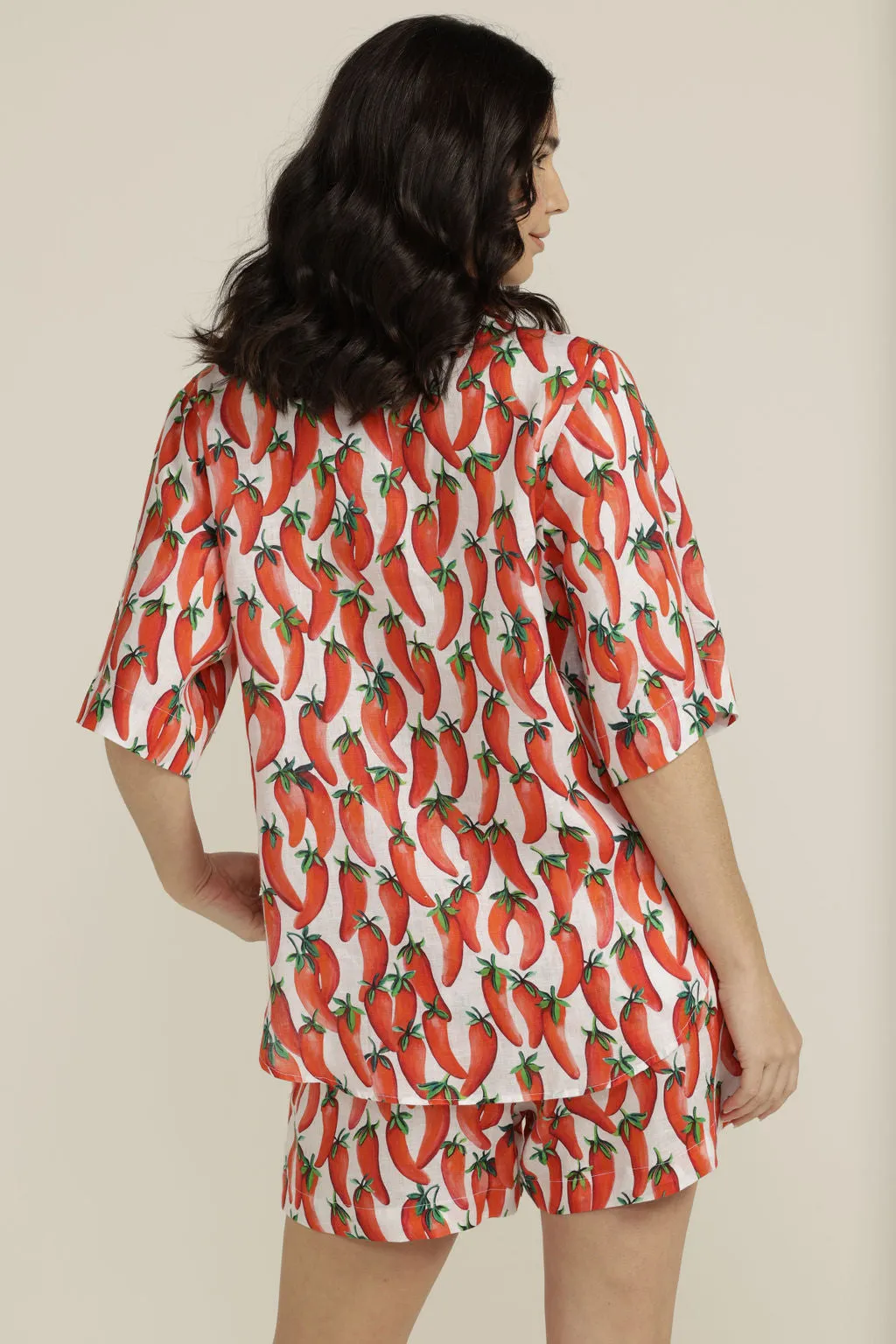 Linen Chilli Print Boxy Shirt