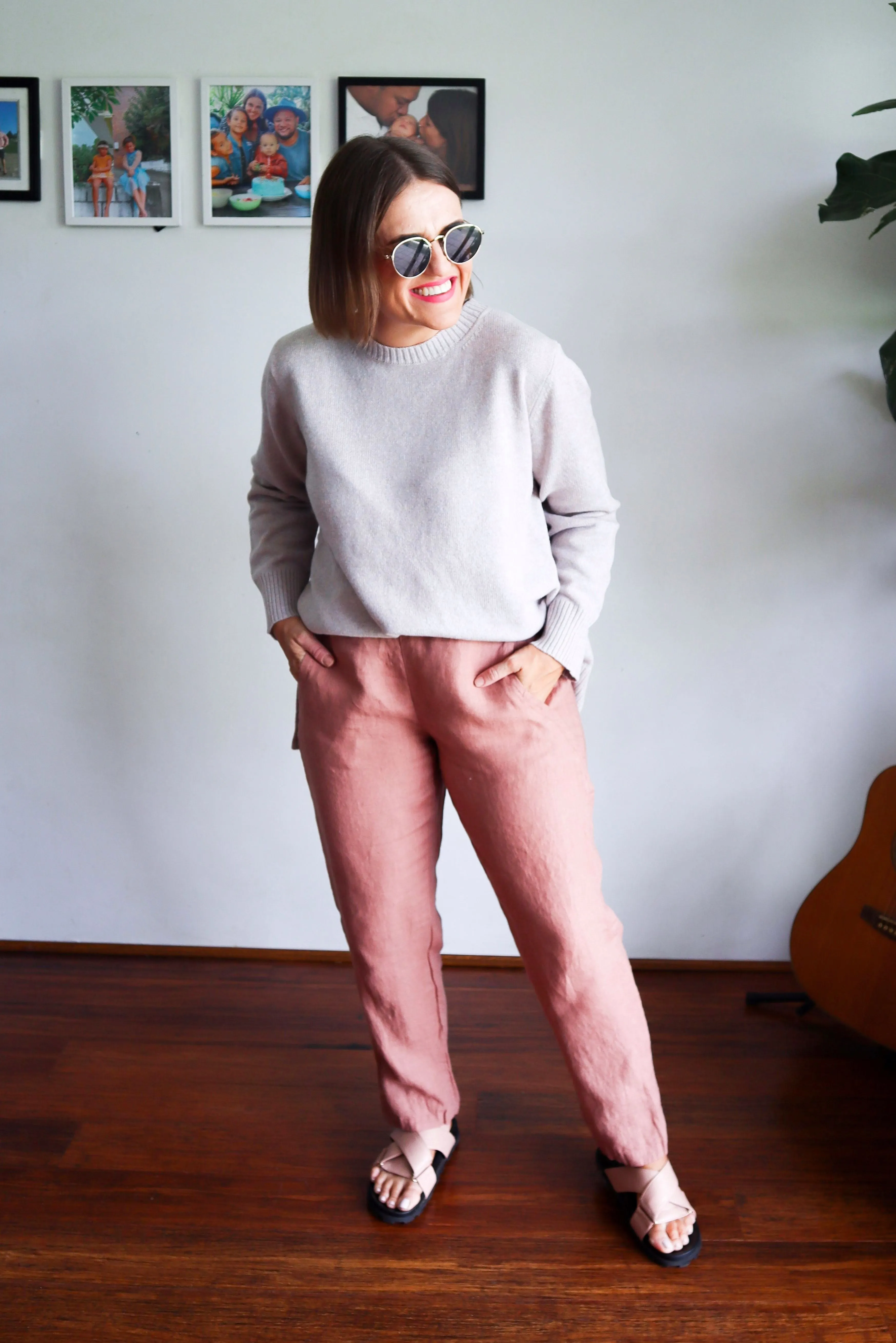 Linen Flat Front Tapered Pant Brick