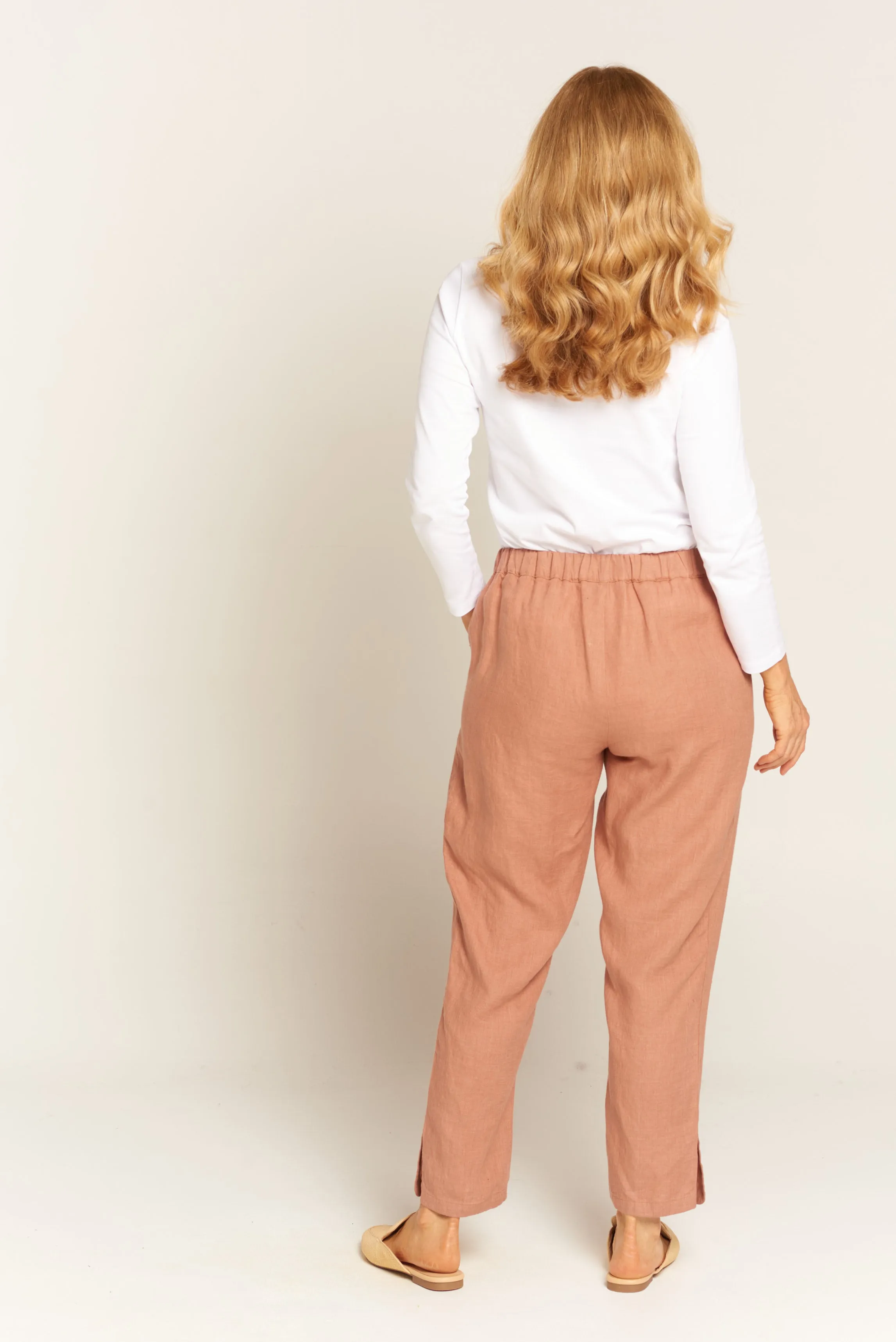 Linen Flat Front Tapered Pant Brick