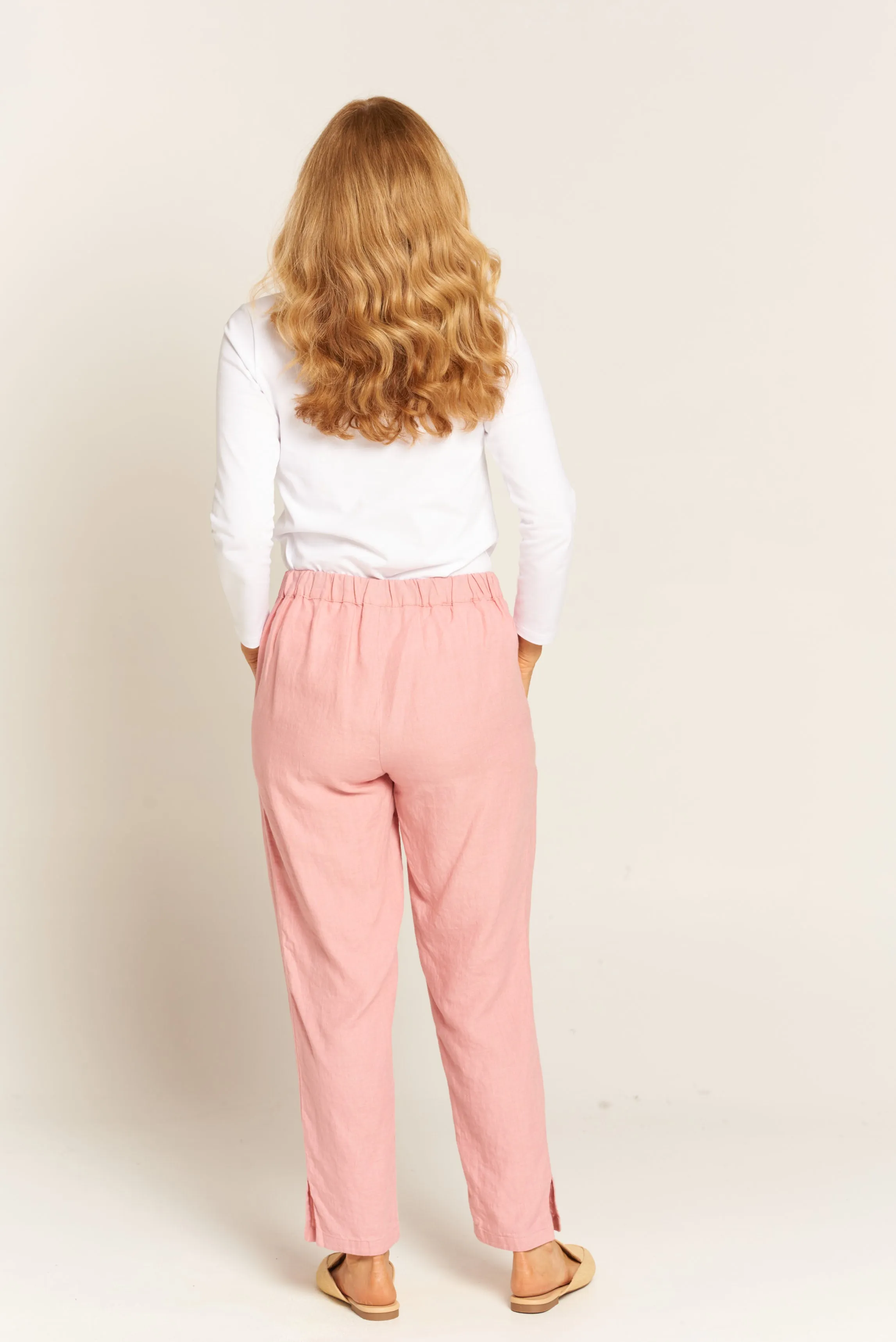 Linen Flat Front Tapered Pant Pale Pink