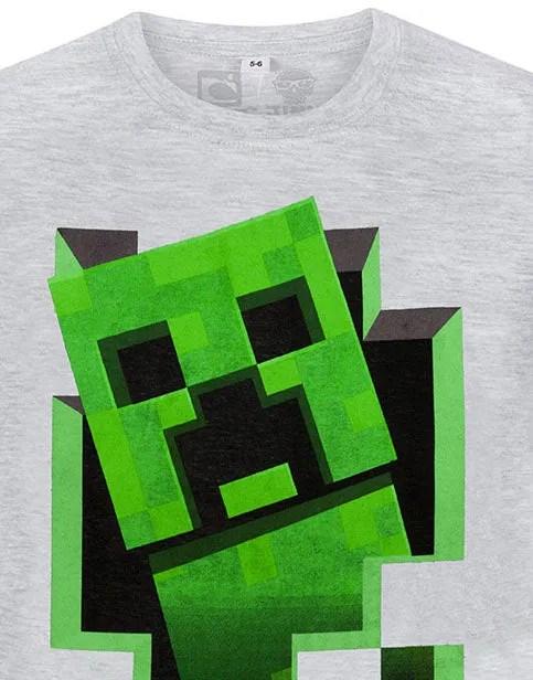 Minecraft Creeper Inside Boy's Grey T-Shirt