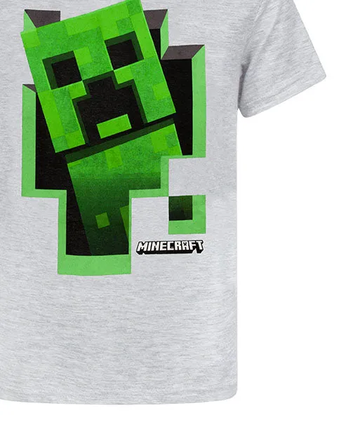 Minecraft Creeper Inside Boy's Grey T-Shirt