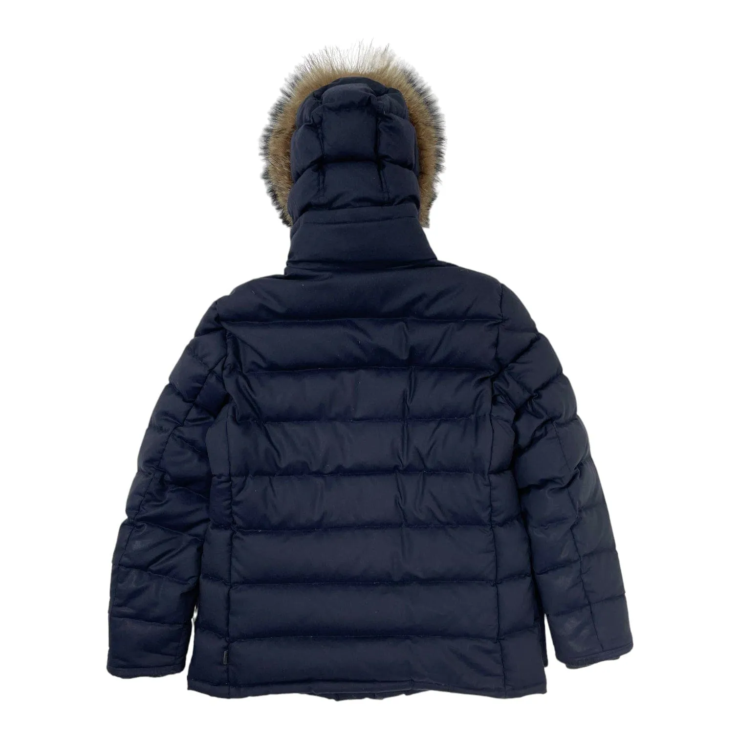 Moncler Rethel Fur Trim Down Jacket Navy Pre-Owned