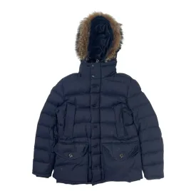 Moncler Rethel Fur Trim Down Jacket Navy Pre-Owned