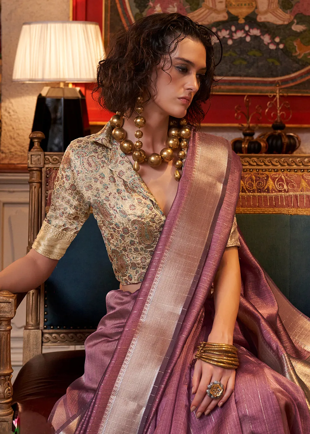 Purple Moss Chiffon Party Style Designer Saree