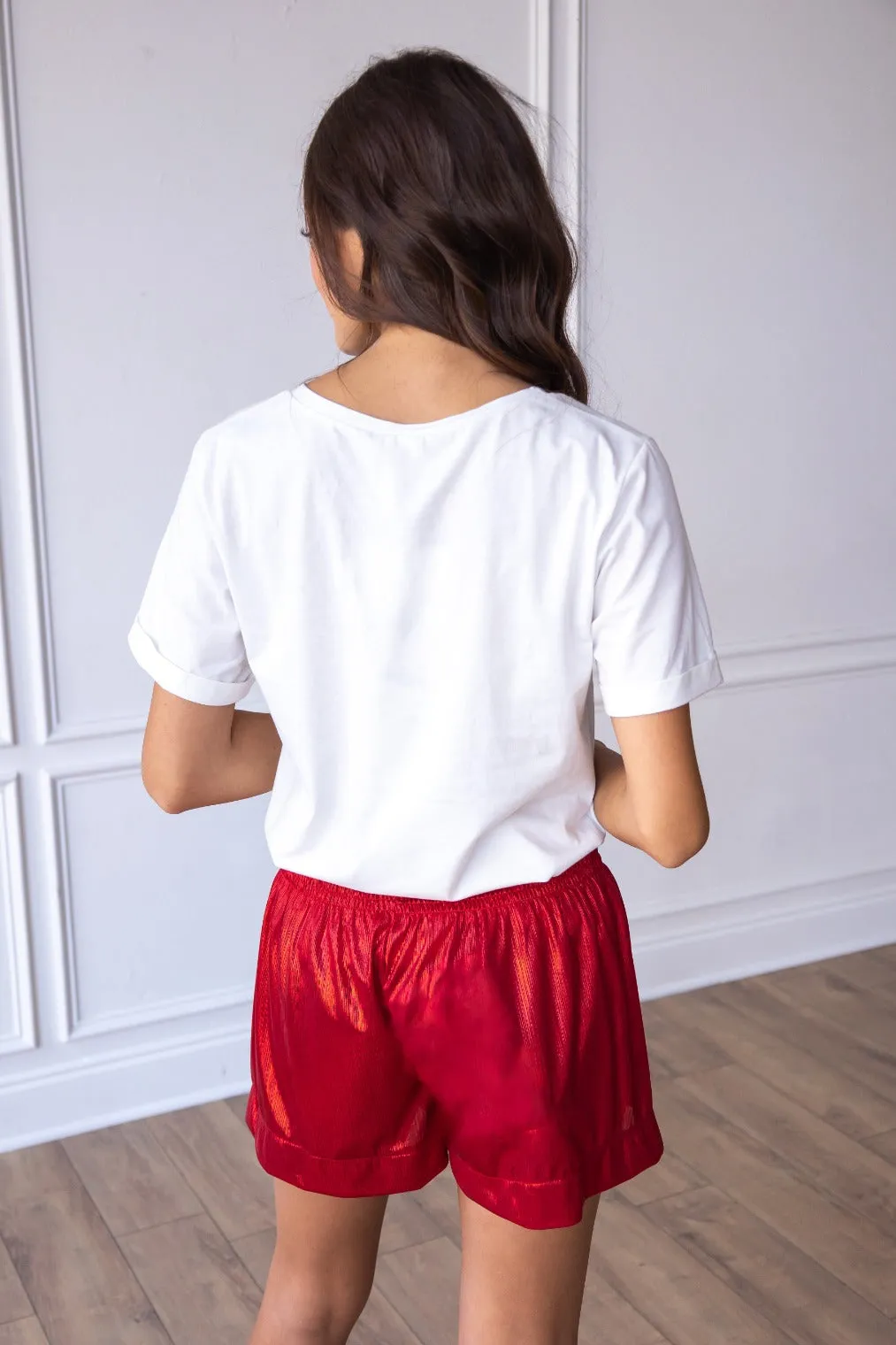 Red High Waisted Shimmer Shorts
