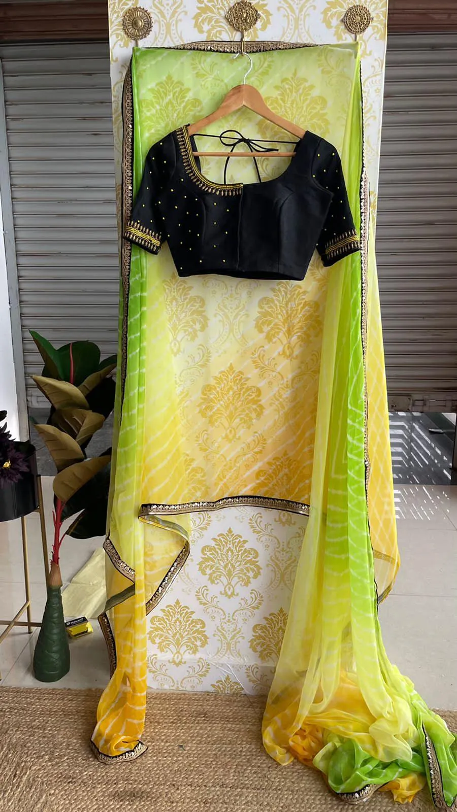 Soft dual coloured chiffon saree with hand worked blouse