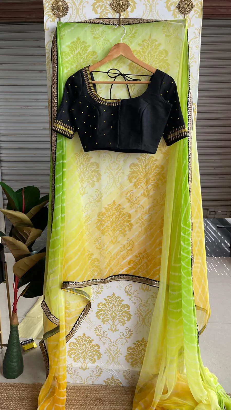 Soft dual coloured chiffon saree with hand worked blouse