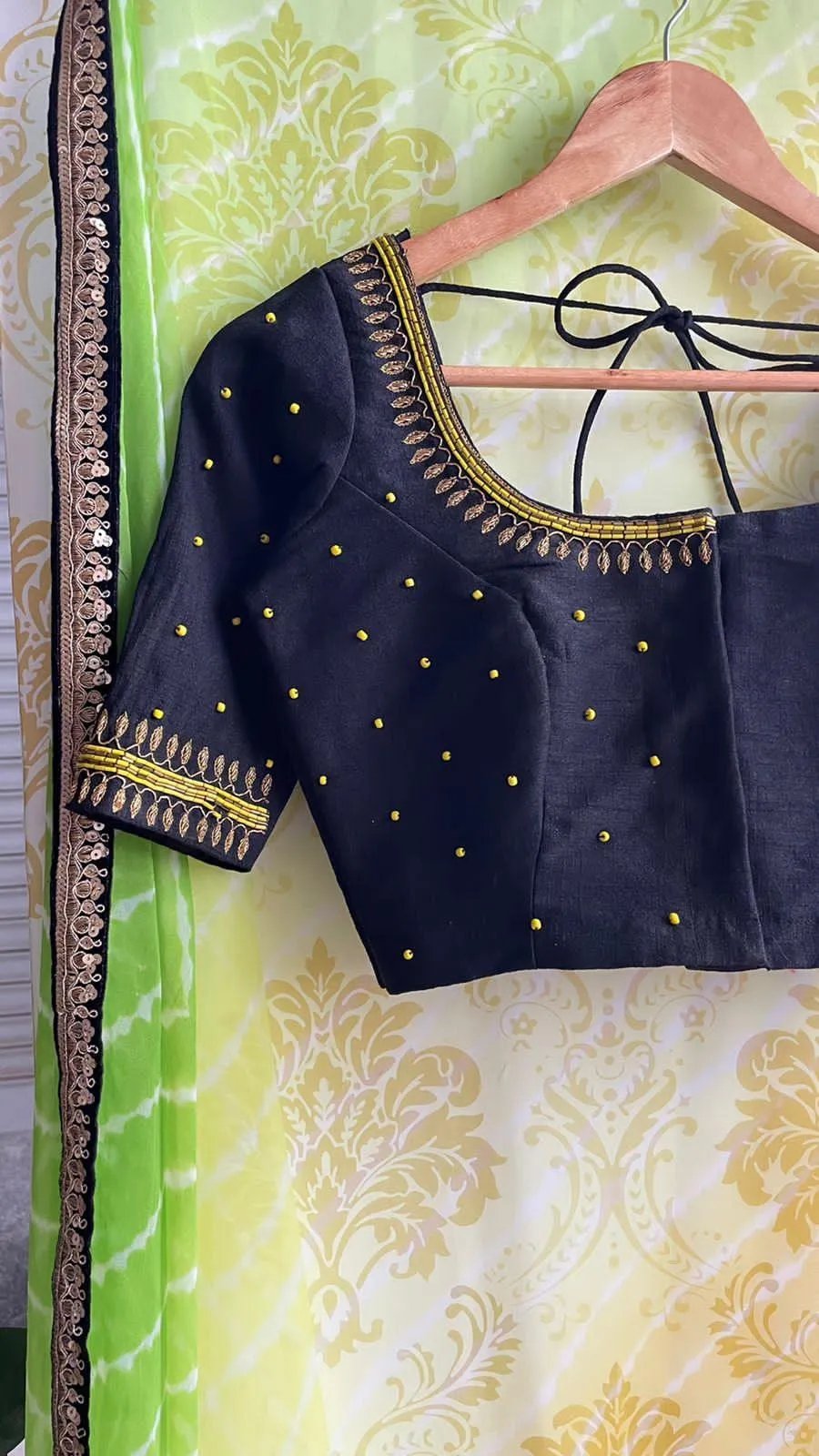 Soft dual coloured chiffon saree with hand worked blouse