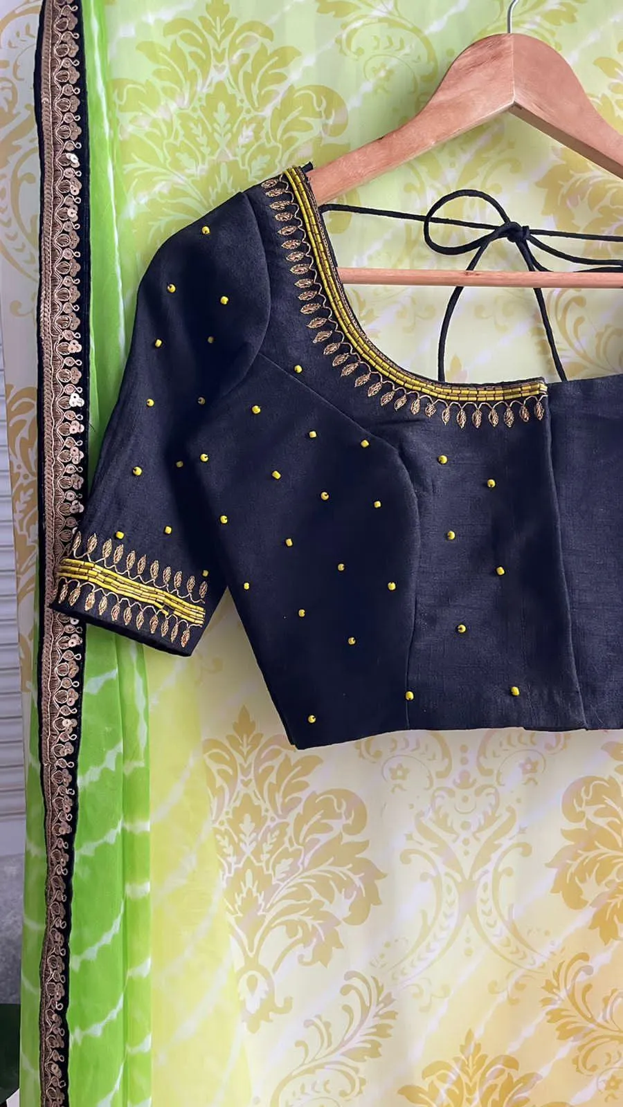 Soft dual coloured chiffon saree with hand worked blouse