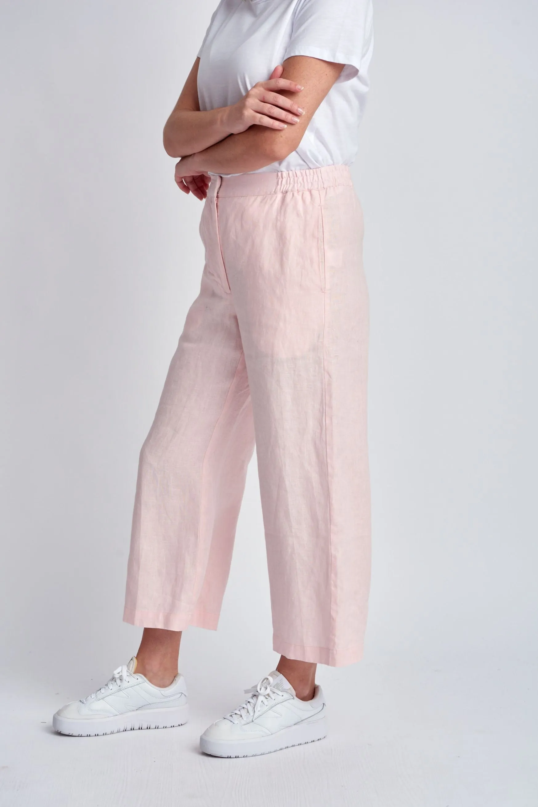 Straight Leg Cropped Linen Pant Pale Pink