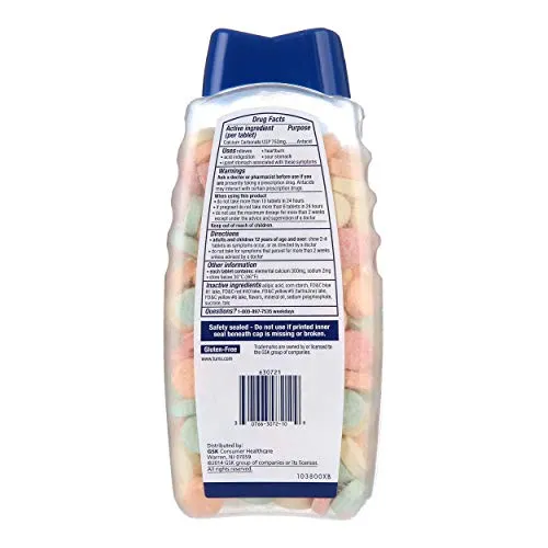 TUMS Antacid Chewable Tablets, Extra Strength, Assorted Fruit, 100 count