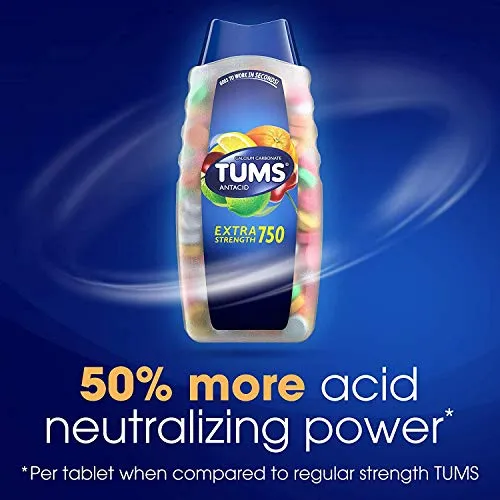 TUMS Antacid Chewable Tablets, Extra Strength, Assorted Fruit, 100 count
